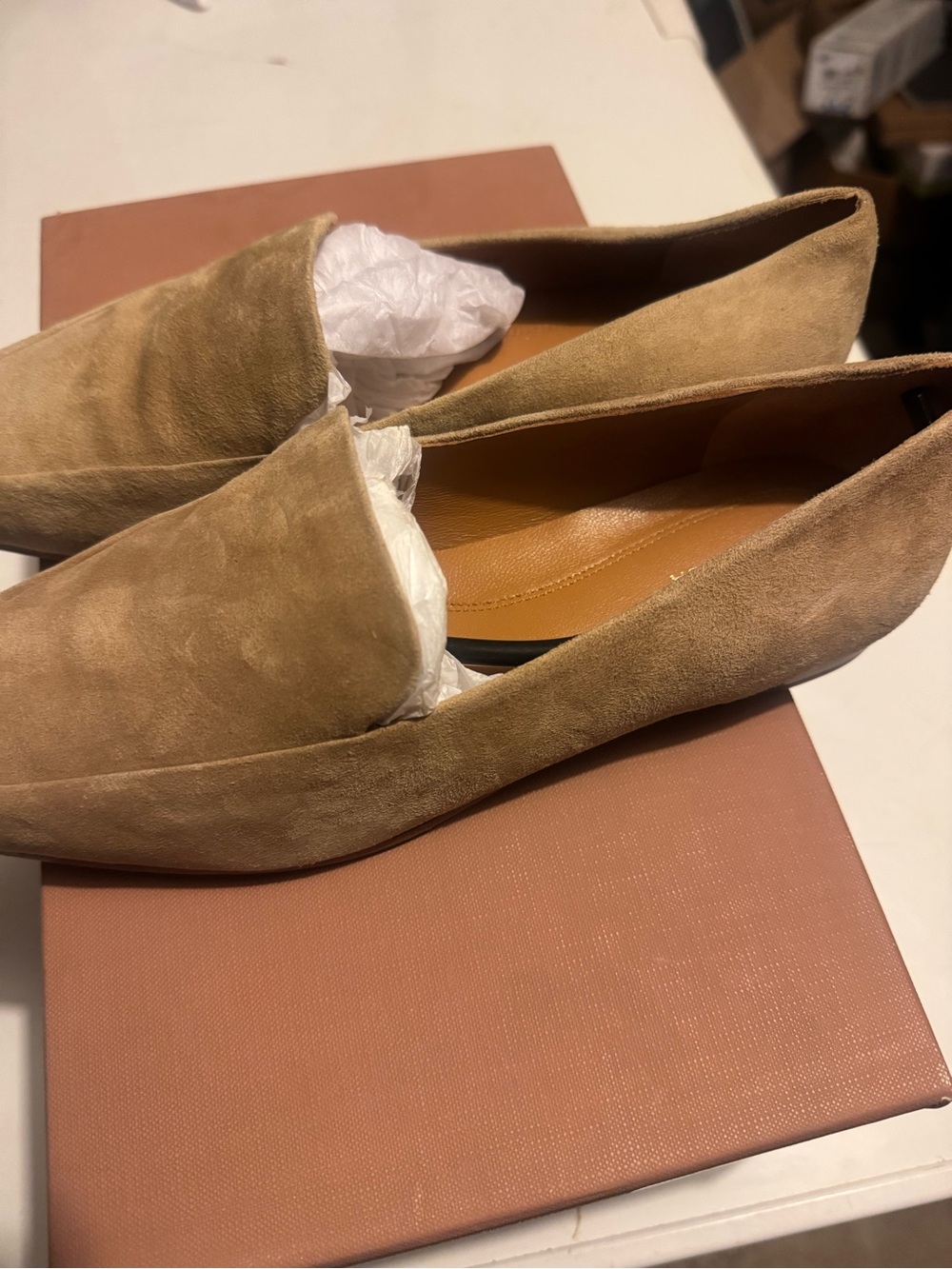 Via Spiga Suede Slip-On Loafers in Camel/Tan